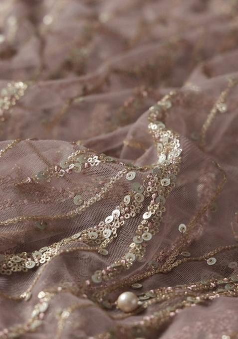 Mauve Sequin Embellished Blouse Georgette Fusion Set