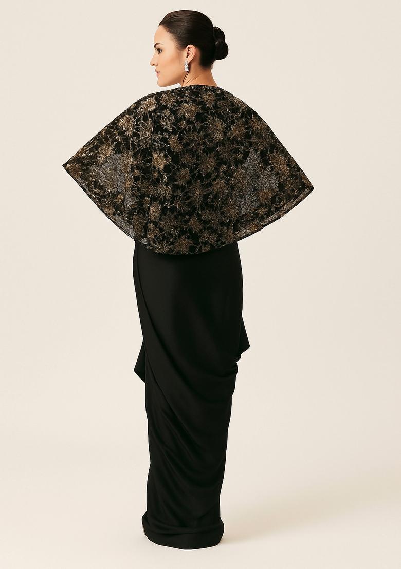 Black Embellished Georgette Fusion Set  - Indya