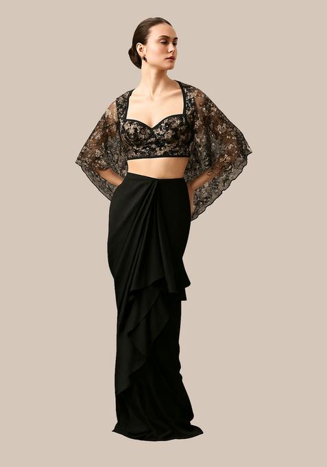 Black Embellished Georgette Fusion Set 