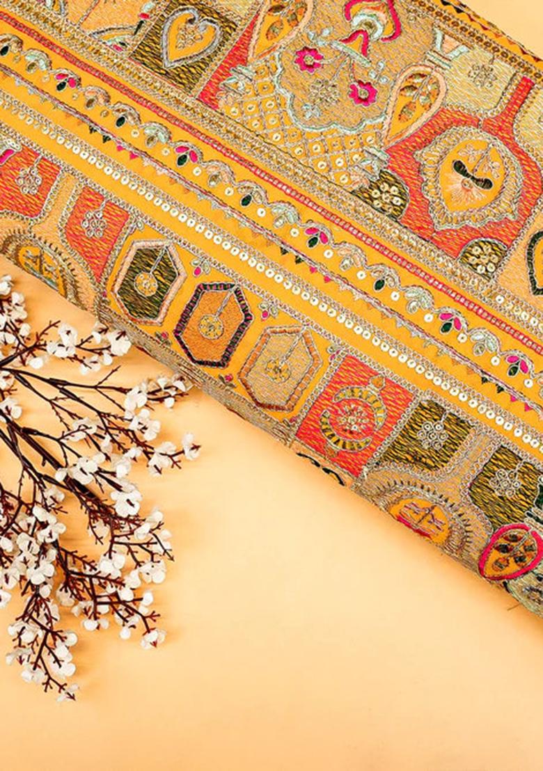 Mustard Embroidered Georgette Fusion Set  - Indya