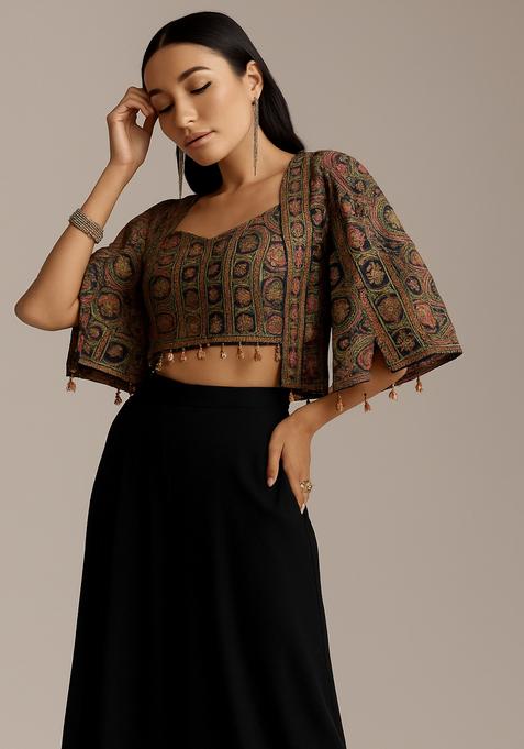 Black Embroidered Georgette Fusion Set 