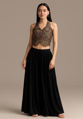 Black Embroidered Georgette Fusion Set 