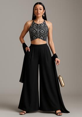 Black Embroidered Georgette Fusion Set 