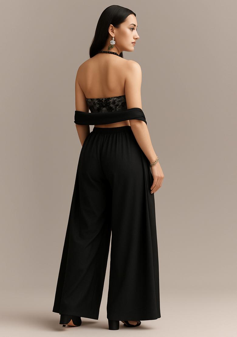 Black Embroidered Georgette Fusion Set  - Indya