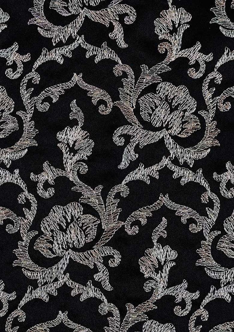 Black Embroidered Georgette Fusion Set  - Indya