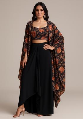 Black Printed Georgette Fusion Set 