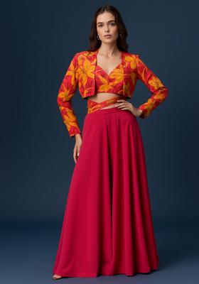 Pink Printed Crepe Fusion Set