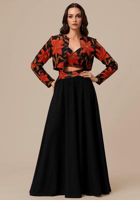 Black Printed Crepe Fusion Set