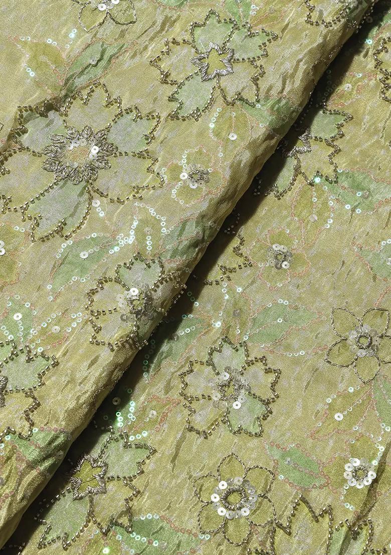 Parrot Green Sequin Embroidered Tissue Fusion Set - Indya