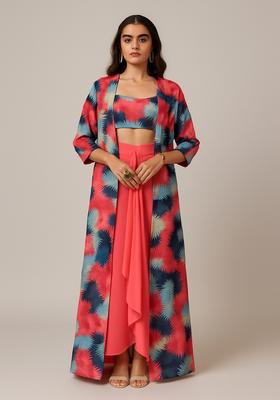 Maroon Printed Crepe Fusion Set