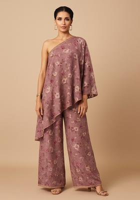 Pink Embroidered Georgette Fusion Set