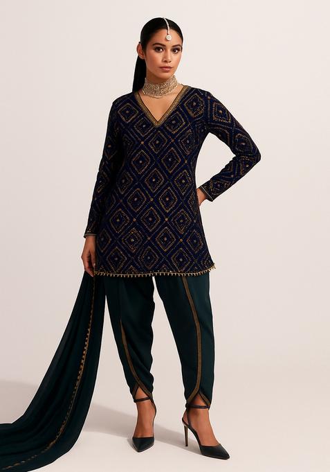 Violet Embellished Chinon Chiffon Fusion Set