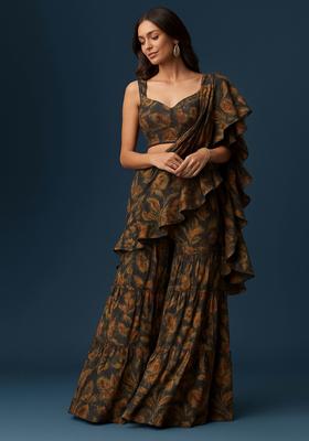 Black Printed Chiffon Fusion Set