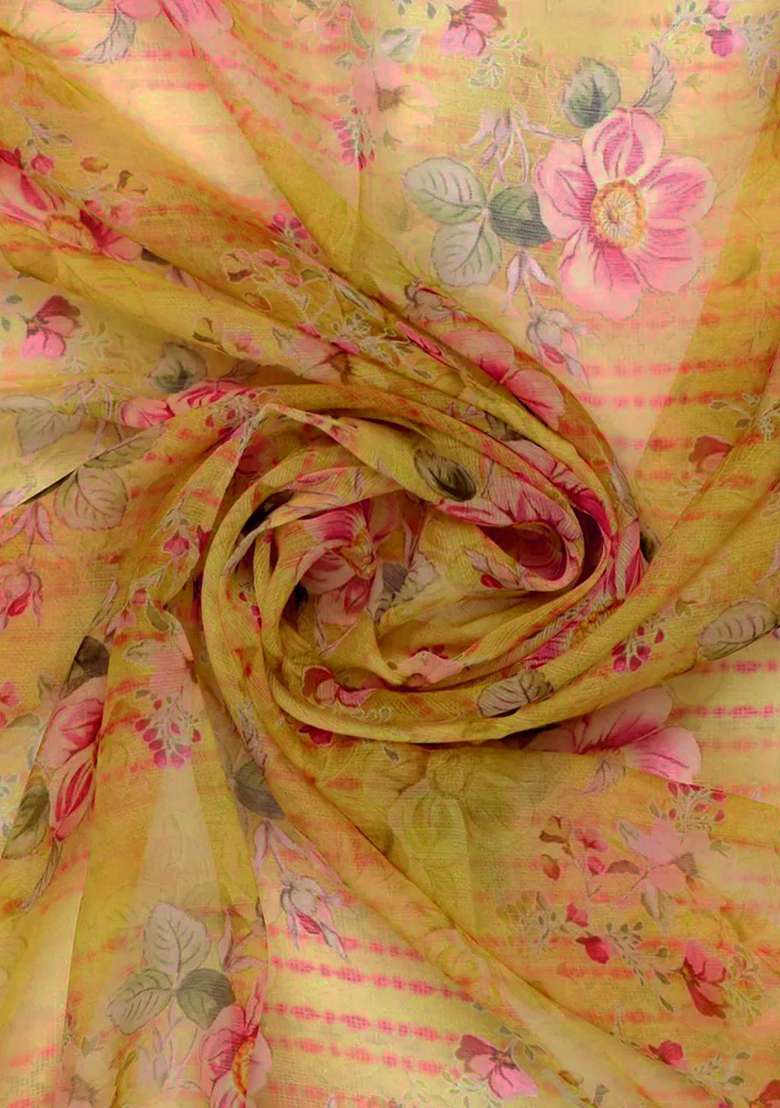 Yellow Printed Chiffon Fusion Set - Indya