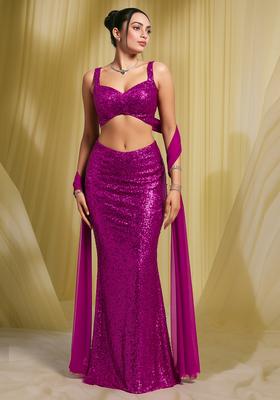 Hot Pink Sequin Embellished Georgette Fusion Set
