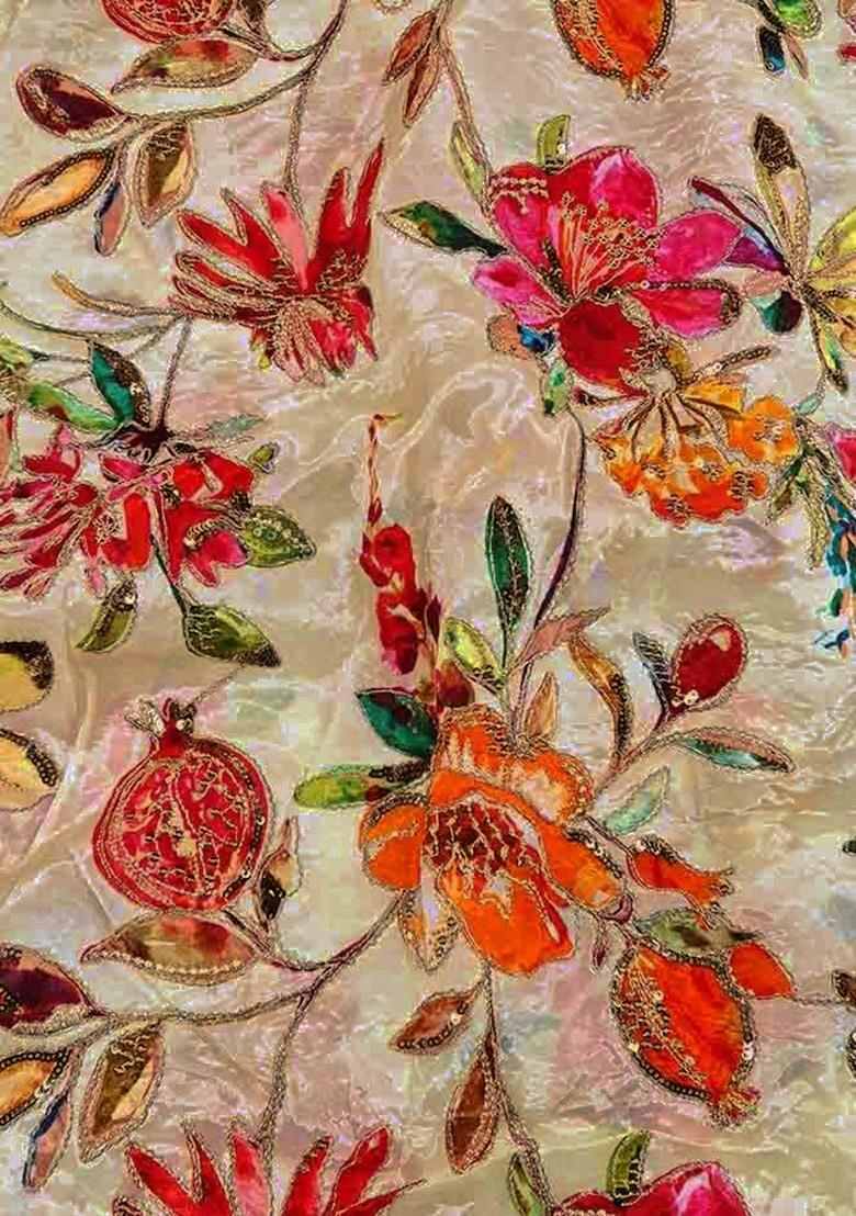 Beige Embroidered Organza Lehenga Set - Indya