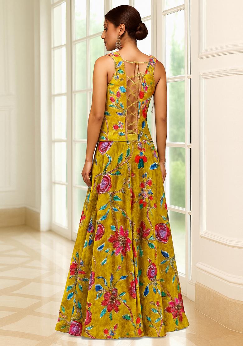 Yellow Embroidered Organza Lehenga Set