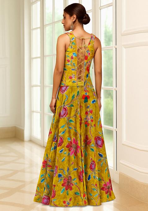 Yellow Embroidered Organza Lehenga Set