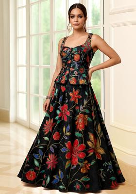 Black Embroidered Organza Lehenga Set