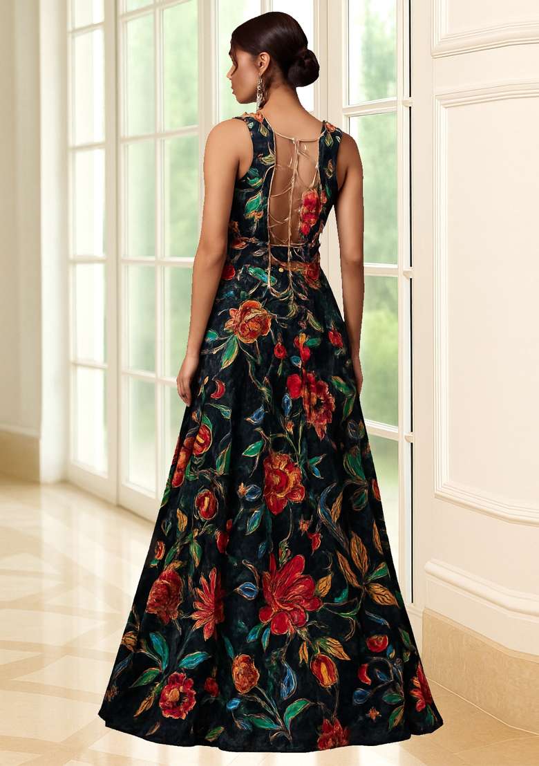 Black Embroidered Organza Lehenga Set - Indya