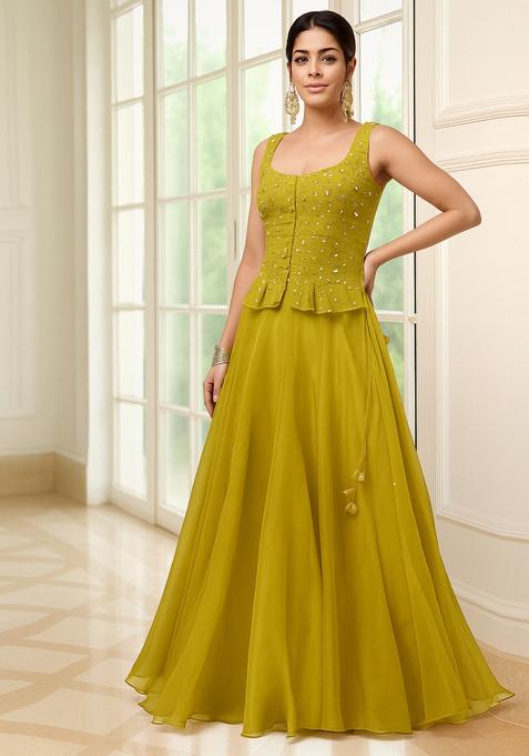 Yellow Embellished Blouse Georgette Lehenga Set