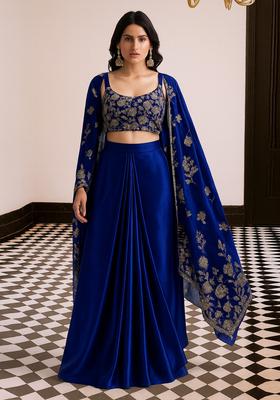 Blue Embellished Satin Fusion Set
