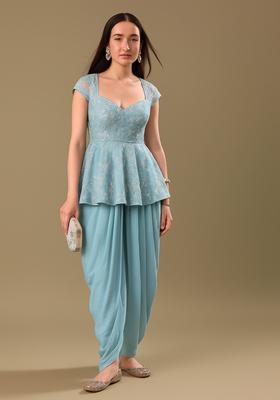 Sky Blue Embellished Georgette Fusion Set