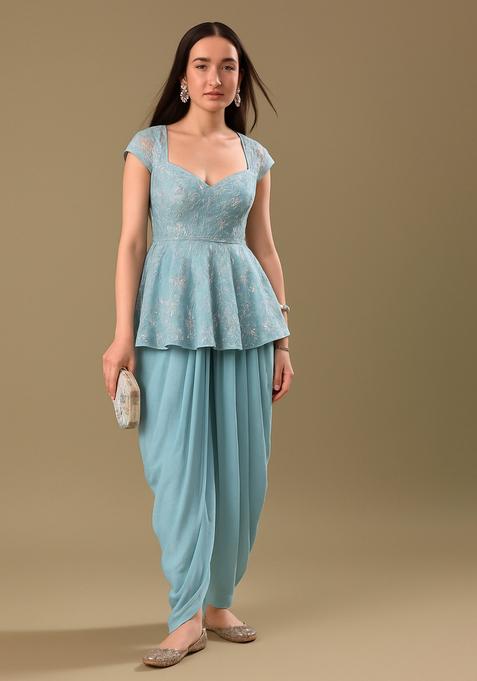 Sky Blue Embellished Georgette Fusion Set