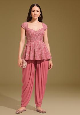 Pink Embellished Georgette Fusion Set