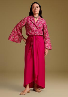 Pink Embroidered Georgette Fusion Set