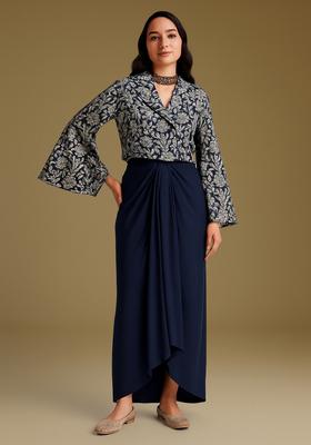 Blue Embroidered Georgette Fusion Set