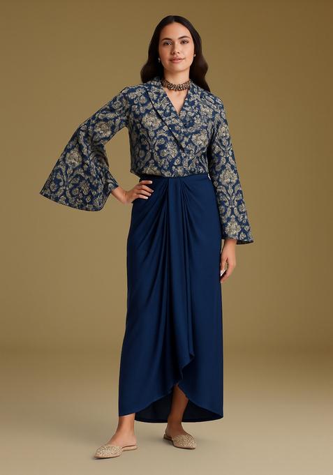 Blue Embroidered Georgette Fusion Set