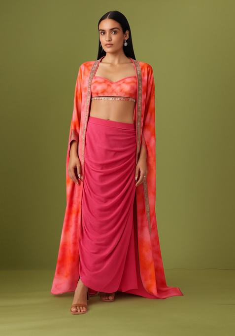 Orange Printed Chiffon Fusion Set