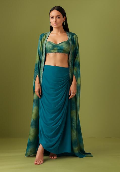 Green Printed Crepe Fusion Set