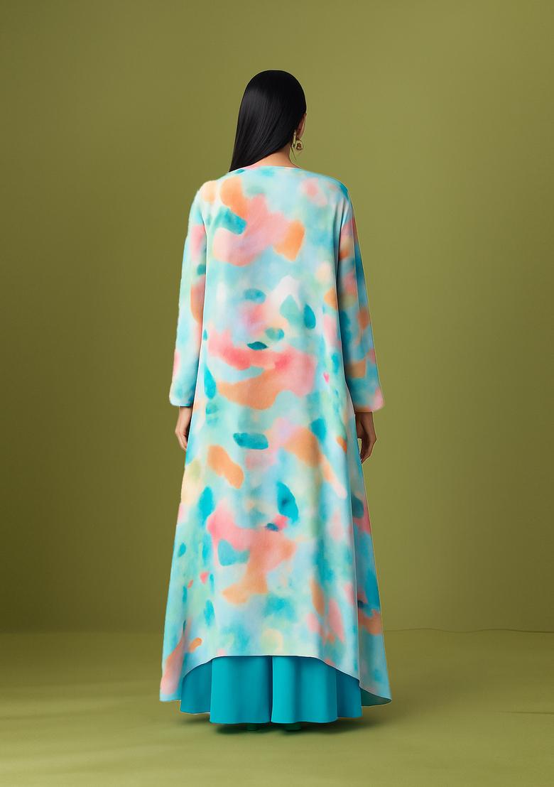 Blue Printed Crepe Fusion Set - Indya