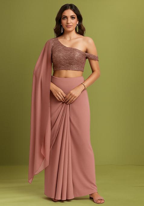 Pink Embellished Net Fusion Set