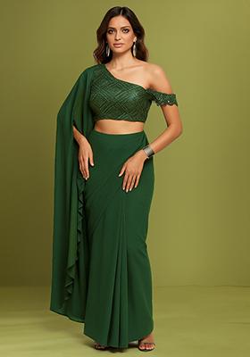 Green Embellished Net Fusion Set