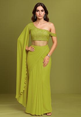 Yellow Embellished Net Fusion Set