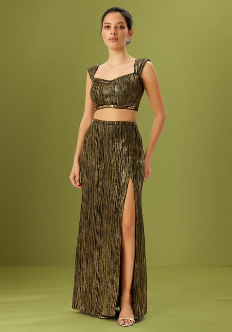 Gold Embellished Net Fusion Set