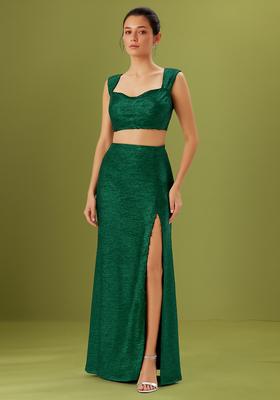 Bottle Green Embellished Net Fusion Set