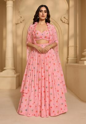 Pink Embroidered Chanderi Fusion Set