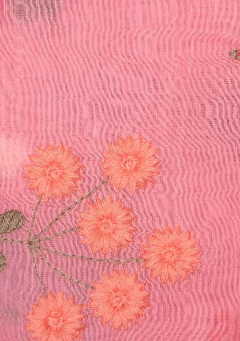 Pink Embroidered Chanderi Fusion Set - Indya