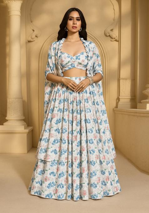 Blue Embroidered Chanderi Fusion Set