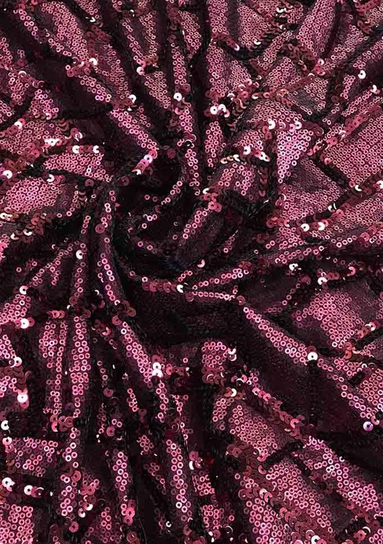 Wine Sequin Embellished Blouse Georgette Fusion Set