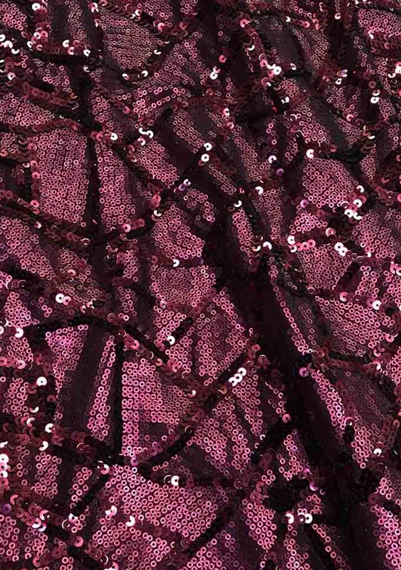 Wine Sequin Embellished Blouse Georgette Fusion Set - Indya