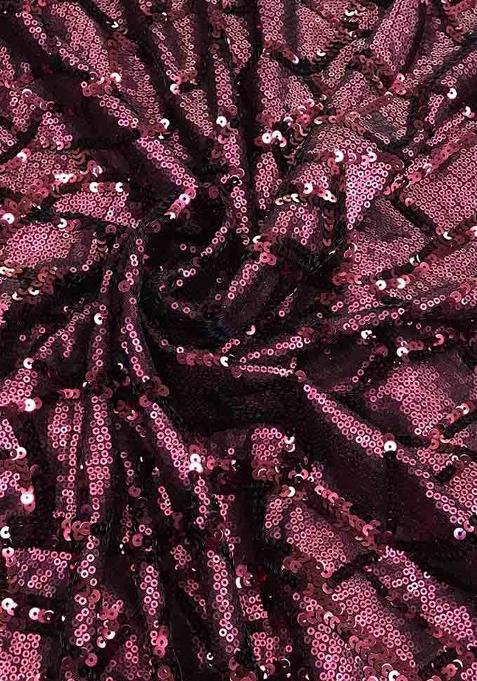Wine Sequin Embellished Blouse Georgette Fusion Set