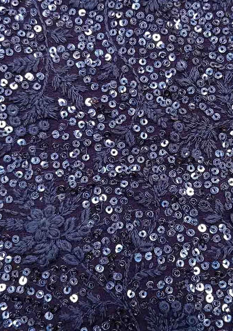 Blue Sequin Embellished Blouse Georgette Fusion Set