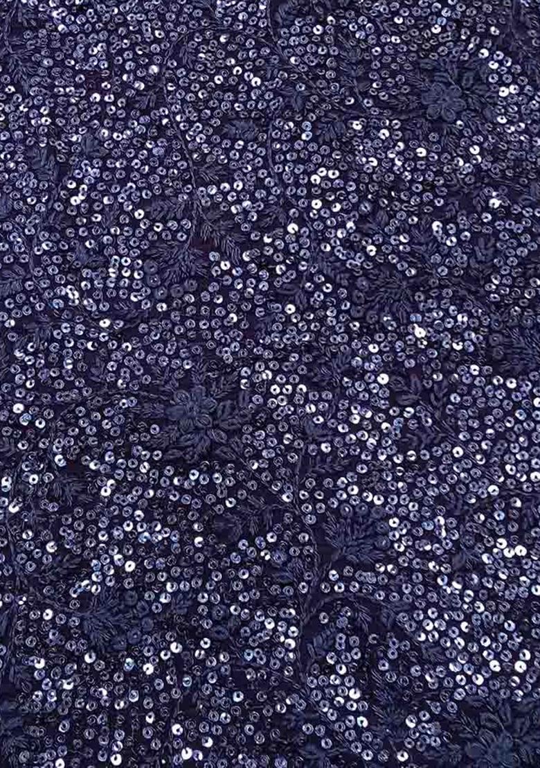 Blue Sequin Embellished Blouse Georgette Fusion Set - Indya