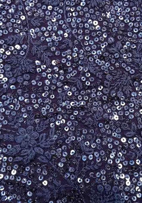 Blue Sequin Embellished Blouse Georgette Fusion Set