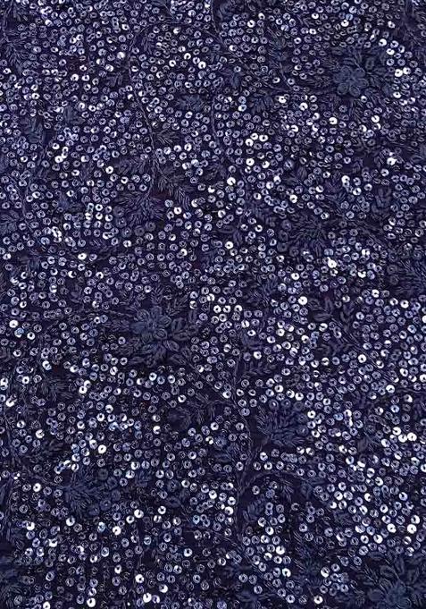 Blue Sequin Embellished Blouse Georgette Fusion Set